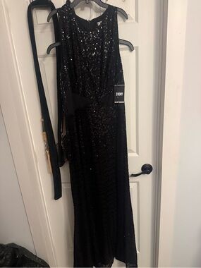 DKNY Black Sequin Maxi Dress